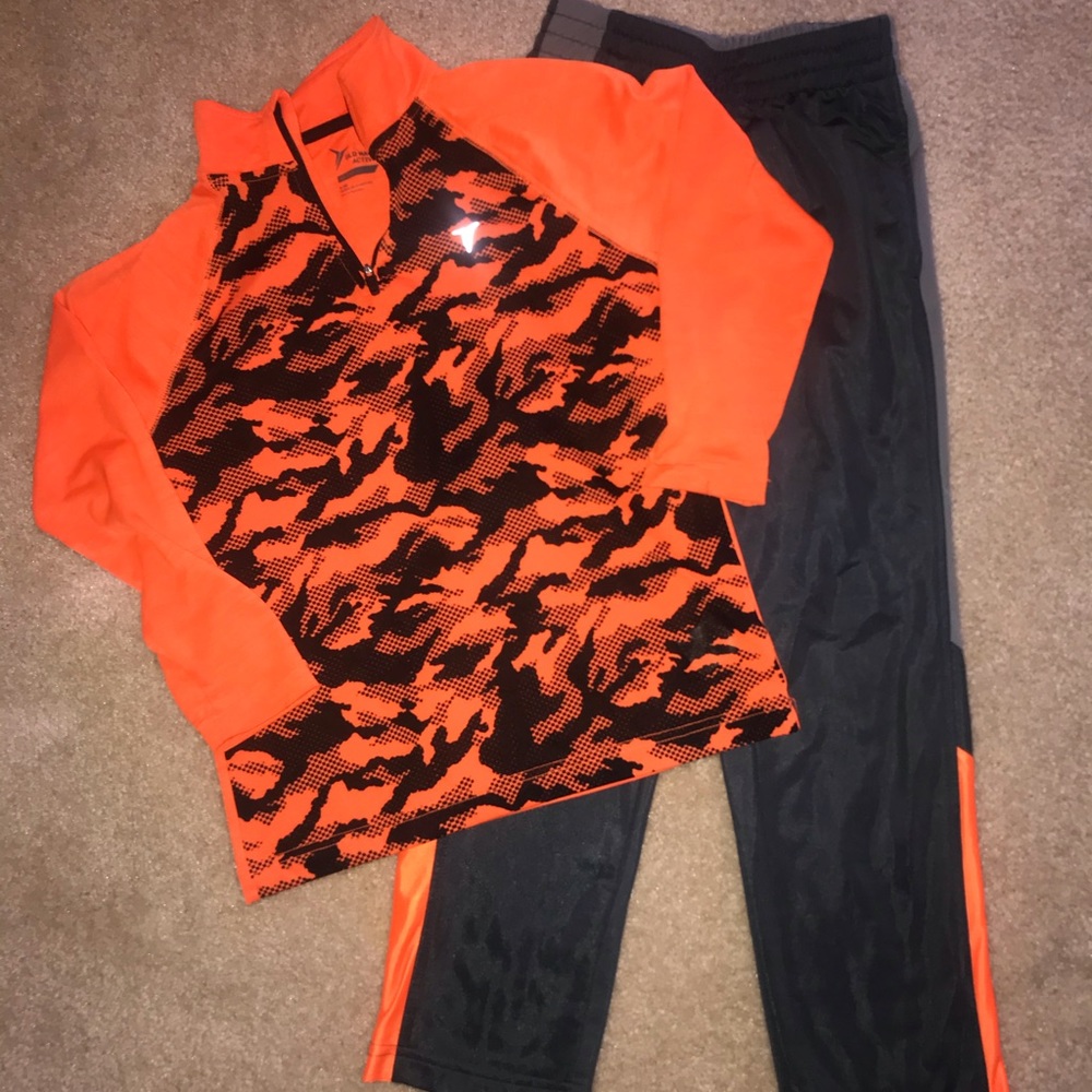 Boys, size 8 black/gray/orange jogger suit